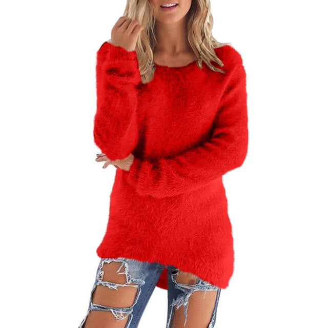 Yuyuzo Women Sweaters Fuzzy Fleece Tops Long Sleeve Tops Crewneck Pullover Tops Basic Plus Size Blouses