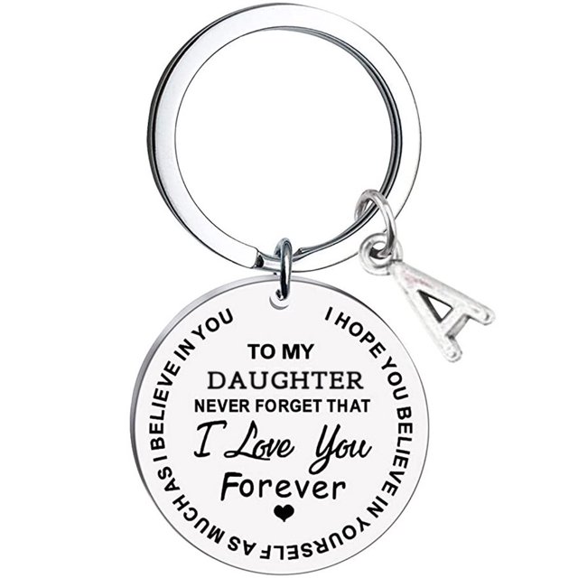 CHUANK Clearance To My Daughter Message Keychain Stainless Steel Initial Last Name 26 Letter Family Inspirational Keychain Gift