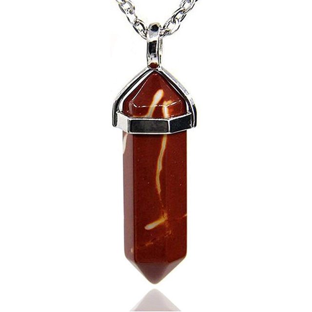Angelstones Pendentif Collier Reiki Chakra Hexagonal à Pointe Pointue en Jaspe de Lune 18 Pouces
