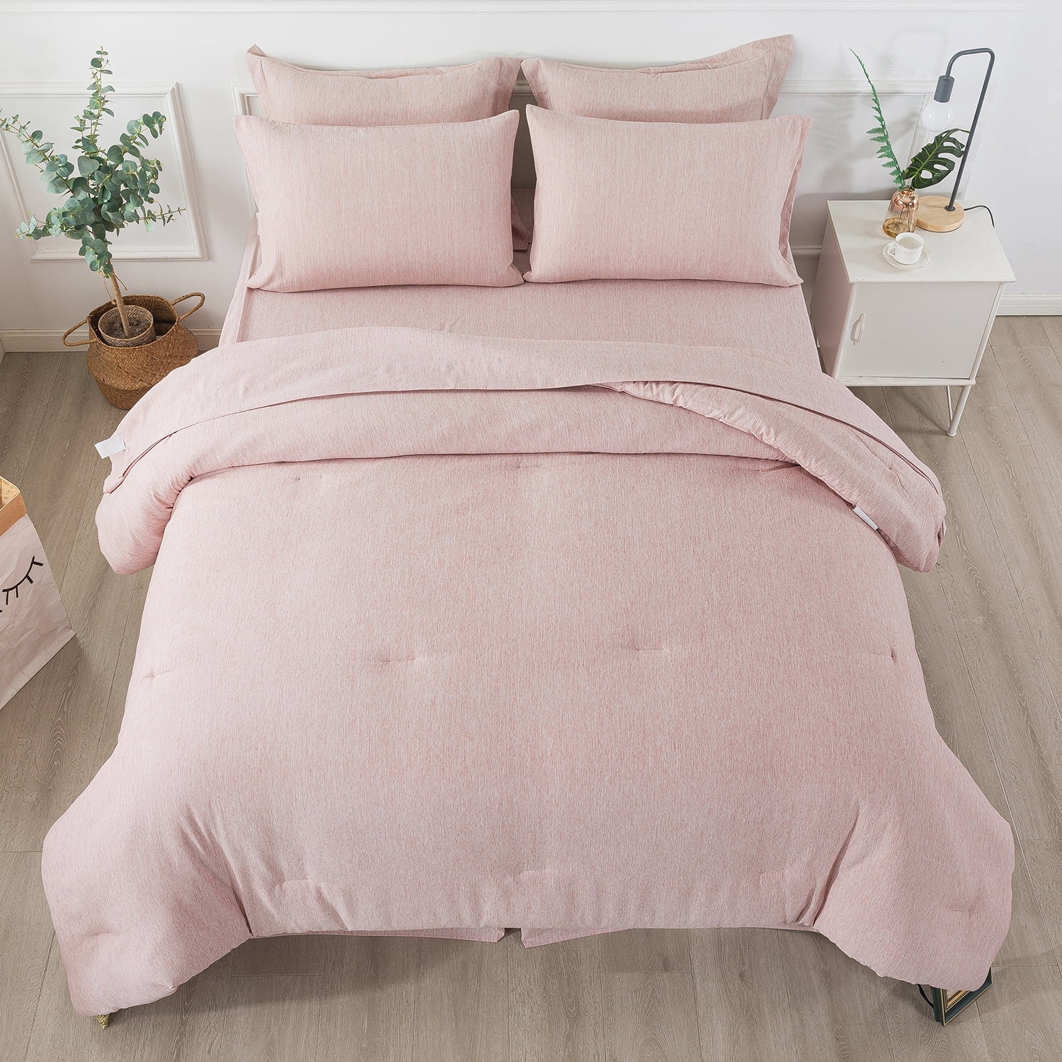 JML Ensemble de Couette Grand, Ensemble de Lit 8 Pcs en Microfibre Douce Teintée Cationique, Rose