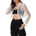 thumbnail image 4 of INSPIRE CHIC Blouson Bomber pour Femme à Manches Longues Court en Maille Transparente Vestes m Blanc, 4 of 6
