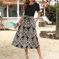 thumbnail image 4 of Ovzne Robes pour Femmes 2025 Robe pour Femme Mode Dames Femmes Robe à Manches Courtes Col Rond Robe Imprimée Poches Grande Taille Robe Maxi Manches Courtes Imprimée Liquidation, 4 of 6