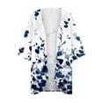 thumbnail image 4 of TIMIFIS Women Cardigan 3/4 Sleeves Open Front Lightweight Cardigan Draped Ruffles Knit Cardigan-Dark Blue-XLFall, 4 of 5