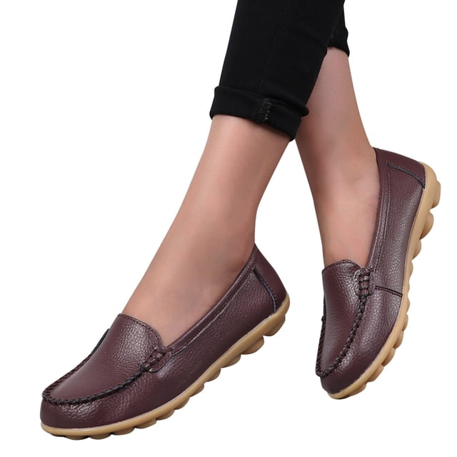 Dakaela Mocassins pour Femmes à Enfiler Décontractés Conduite Travail Ballerines Bout Rond Chaussures de Marche Café 7