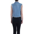 thumbnail image 3 of Womens Distressed Denim Button Up Sleeveless Crop Vest, Blue, Small, 3 of 5