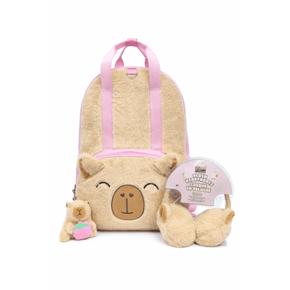 Ensemble sac à dos 3 pièces Schoolyard Vibes Capybara de 43 cm avec écouteurs et porte-clés
