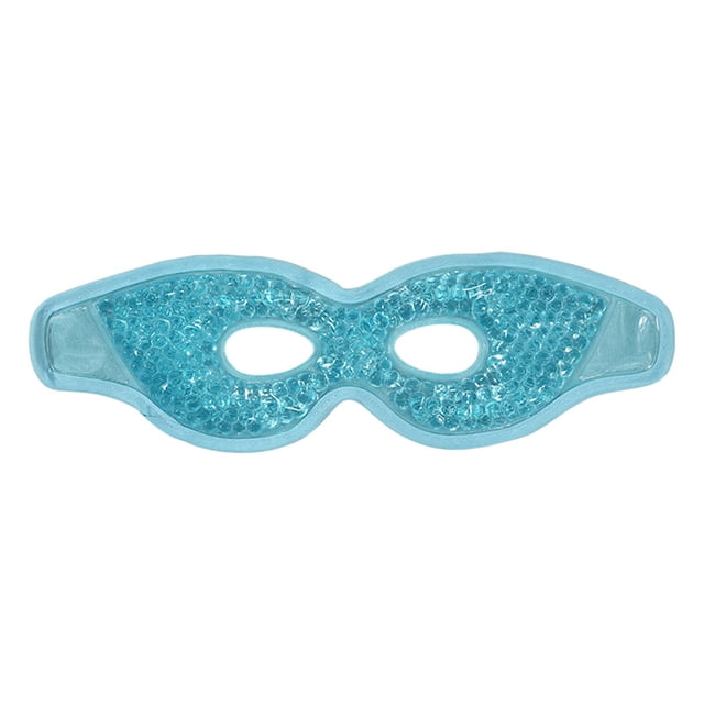 Cooling Eye with Eye Holes Easy to Use Hot Cold Compress Eye, Reusable blue. A blue gel eye mask with eye holes, featuring a built-in gel bead design for a comfortable fit around the eyes. Made of durable PVC and polyester material, it includes an adjustable elastic band for various head sizes. The mask measures 29cm x 9cm (11.42 inches x 3.54 inches) and is suitable for hot or cold compress treatments. Ideal for relieving eye bags, dry eyes, and fatigue.