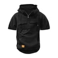 thumbnail image 1 of Men Solid Multi-pocket Short Sleeve Cargo Pullover Hoodies Workout Outdoor Sweatshirt(Black,S), 1 of 5