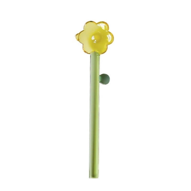 Colorful Sun Flower Ice Cream Dessert Stirring Borosilicate Transparent Glass Long Handle Cute