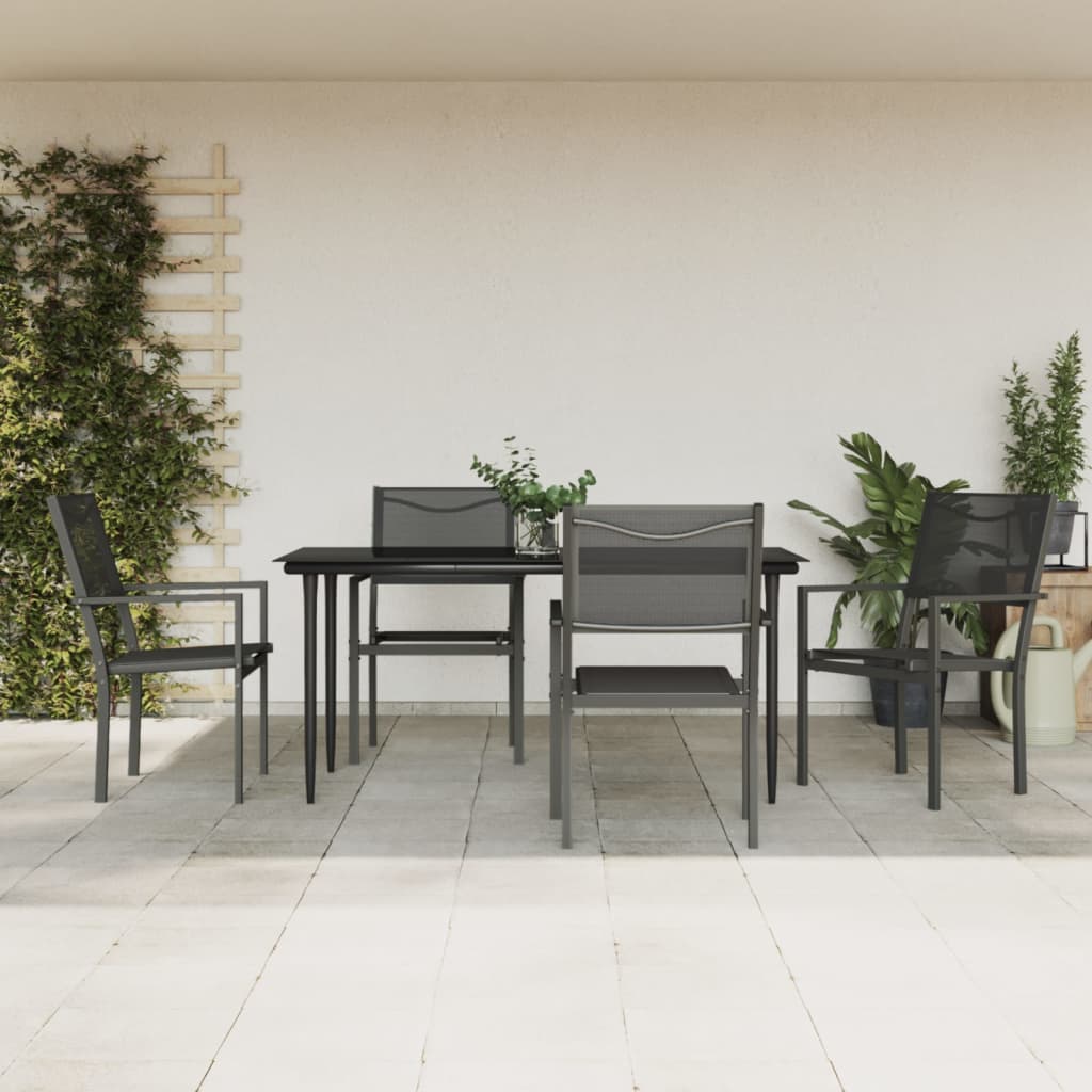 vidaXL 5 Piece Garden Dining Set Black Steel and Textilene