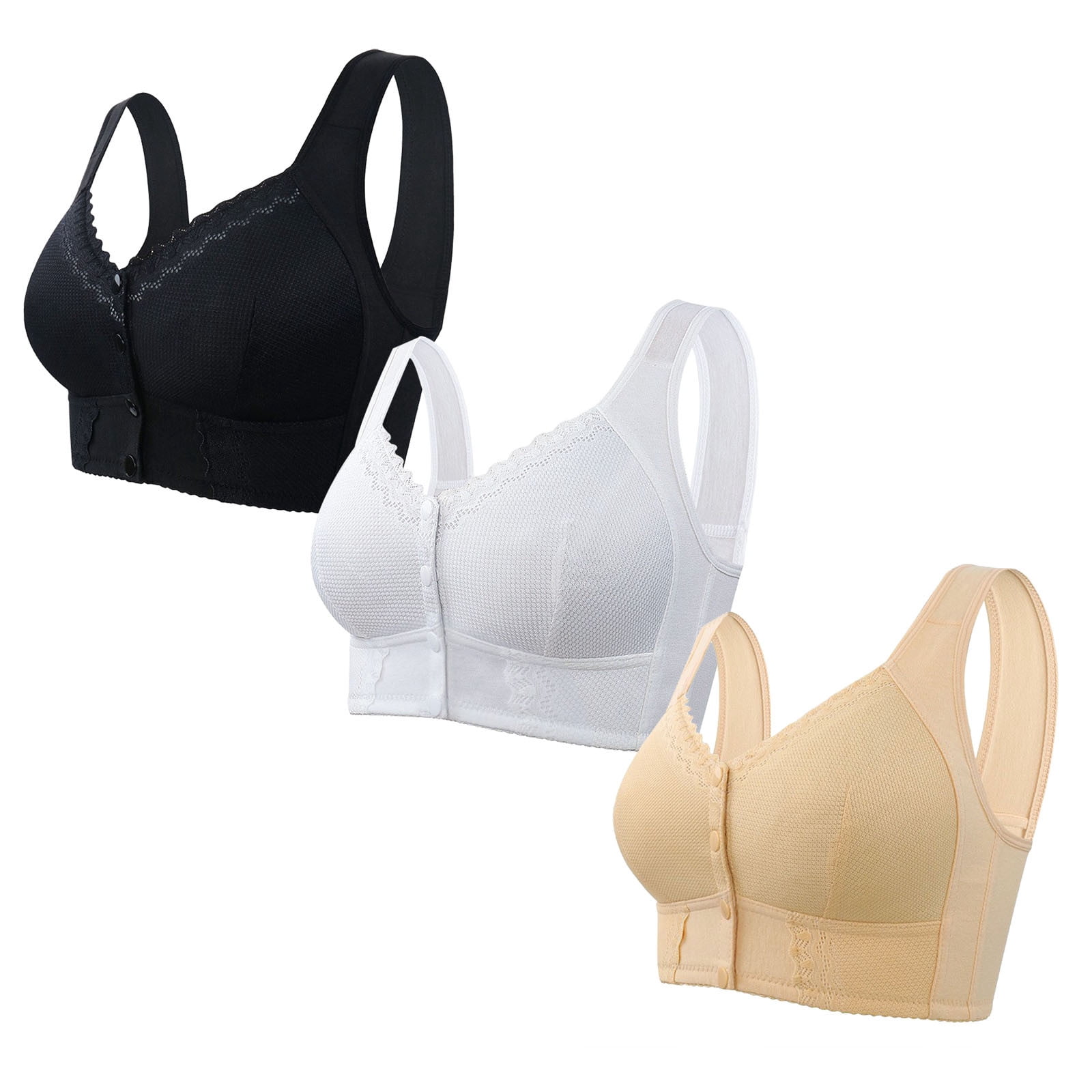 cfhntfmh 3pc Front Closure Bras for Women Mid Support Plus Size Bras Thin Wireless Bras Full Coverage T-Shirt Bralettes