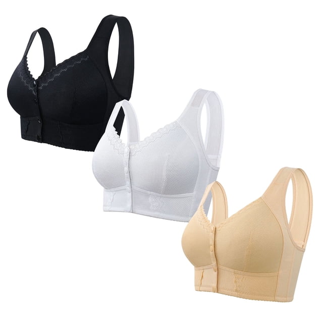cfhntfmh 3pc Front Closure Bras for Women Mid Support Plus Size Bras Thin Wireless Bras Full Coverage T-Shirt Bralettes