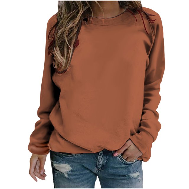 Yuyuzo 2025 Automne Chandail Sportif Uni pour Femme Décontracté Ample à Col Rond Raglan à Manches Longues Tunique à Enfiler Hauts Orange