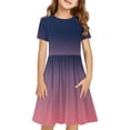 thumbnail image 2 of Été jusqu'à 65 % de Rabais Iumwxz Robe Décontractée Trapèze Robe Tunique pour Adolescentes Robes Col Rond Dégradé Graphique Robe à Manches Courtes pour Enfants Robes Tendance pour Costume 4-14 Ans, 2 of 7