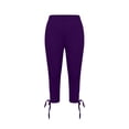 thumbnail image 4 of Pantalon Capri d'Été pour Femmes Pantalon Court Jambe Échancrée Taille Femme Polyester Pantalon Court en Lin pour Dames Pantalon Capri Style C-96 Violet TTG, 4 of 6