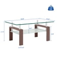 thumbnail image 2 of Rectangle Walnut Glass Coffee Table, Clear Coffee Table, Modern Side Center Tables for Living Room, Living Room Furniture, 2 of 11