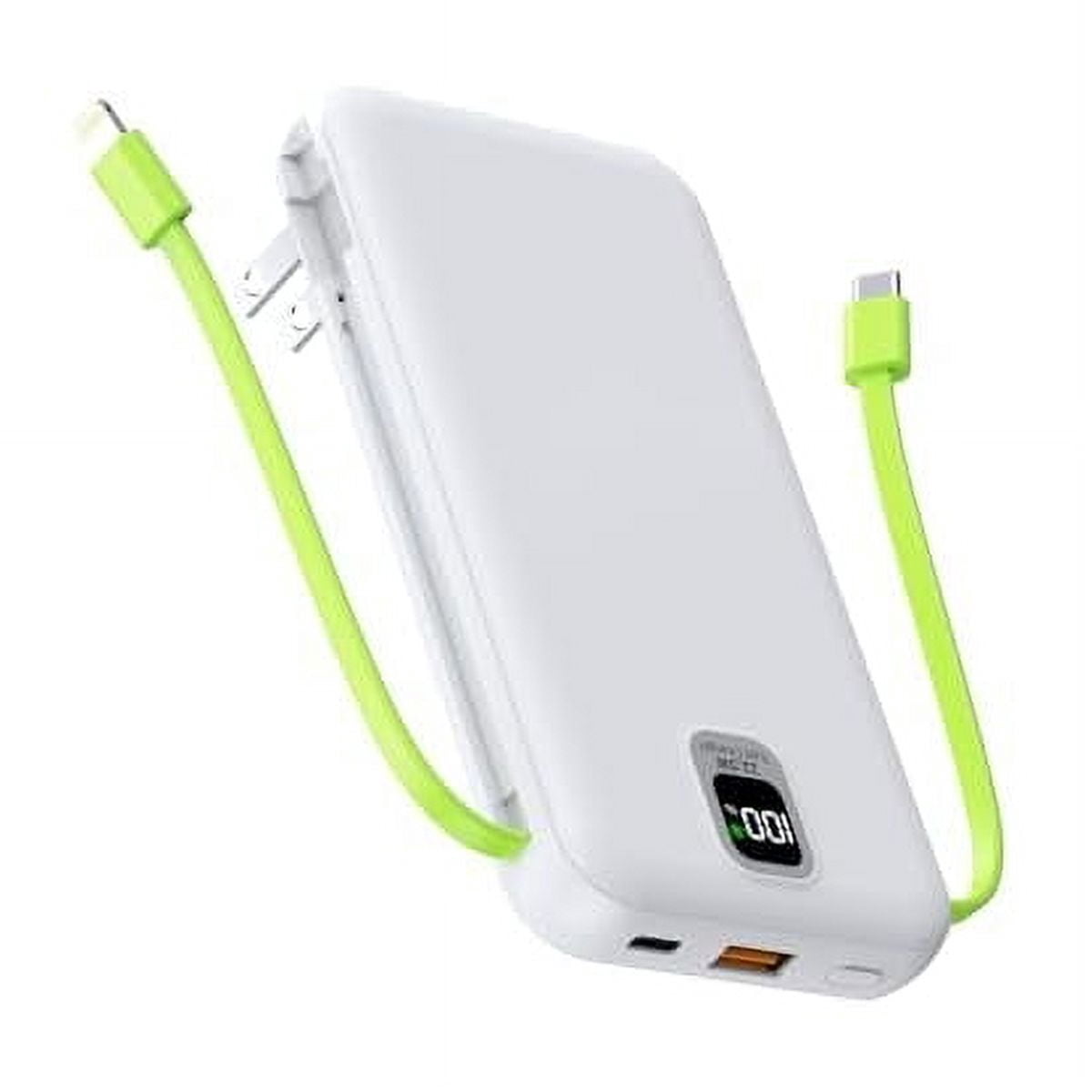 Portable Charger with Built-in Cables & AC Wall Plug 10000mAh Power Bank Fast Charging USB C for iPhone Samsung Android Phone QC22.5W&PD20W External Battery Pack Travel Accessories(White)