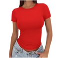 thumbnail image 1 of Meichang T-Shirts pour Femmes Coupe Ajustée Couche de Base T-Shirts Manches Courtes Col Rond T-Shirts Couleur Unie T-Shirts Basiques Confortables Légers Hauts d'Été, 1 of 5