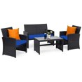 thumbnail image 2 of Costway 4PCS Patio Rattan Furniture Conversation Set Cushion Sofa Table Garden Navy, 2 of 10