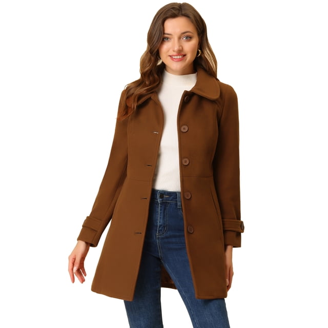 INSPIRE CHIC Manteaux pour Femmes Col Peter Pan Boutonnage Simple devant à Boutons Manteaux d'Hiver m Brun