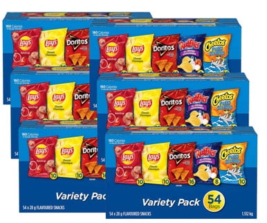 Frito Lay Flavoured Snacks Chips Variety Pack Of Lay's, Doritos, Ruffles, Cheetos , 54 × 28 g (6/CASE)- TOTAL 324 Bags