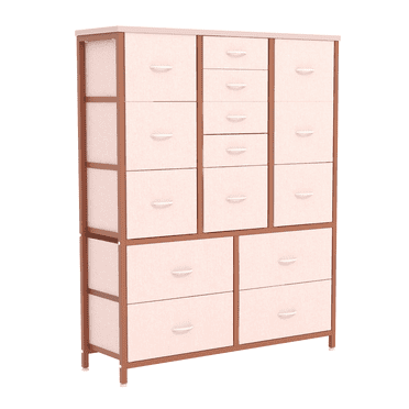 Commode à 15 Tiroirs pour Chambre – Grande Commode de Rangement en Tissu avec Dessus en Bois et Cadre en Métal, Grande Commode pour Garde-Robe, Couloir et Salon