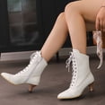 thumbnail image 2 of B91xZ Bottes de Combat Femmes Mode Talon Bas Fermeture Éclair Bottes Plissées Mi-Mollet Chaussures, Blanc 9, 2 of 5