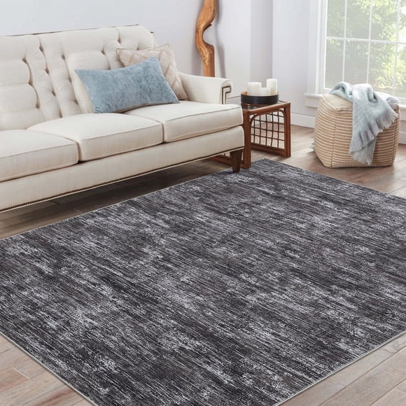 YUSAZENS 8x10 Modern Abstract Area Rug Soft Foldable Non-Slip Low Pile Stain Resistant Carpet for Living Room Bedroom Dining Office Dark Gray
