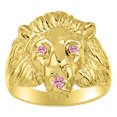 thumbnail image 1 of RYLOS Gold Plated Silver Lion Head Ring Color Stone Birthstones Eyes and Mouth Fun Designer Rings Pink Ice Jewelry Size 6, 1 of 8