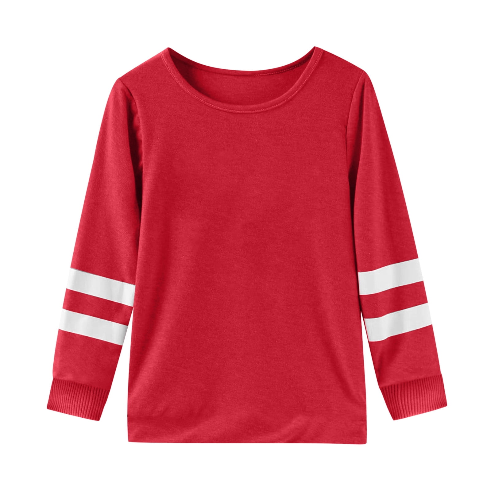 WEIYLL T-Shirt Fille Manches Longues Poignets Col Rond Patchwork Chaud Doux Hauts Enfant pour 6-7 Ans