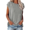 thumbnail image 1 of T-shirt Décontracté pour Femmes, Uni, Col Rond, Coupe Ample, Manches Courtes, Chandail à Enfiler, 1 of 9