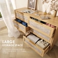 thumbnail image 3 of Commode en Rotin pour Chambre, Commode Double à 6 Tiroirs de 47,2 Pouces de Large, Grandes Commodes en Bois avec Poignées, Buffet Bahut en Rotin, 3 of 6