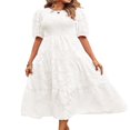 thumbnail image 2 of EIMELI Femmes Été Soufflé Manches Robe Smocked Floral en Vrac Fluide Robe Haute Taille Dentelle Floral Étagé Midi Robe Bleu Ciel XL, 2 of 4