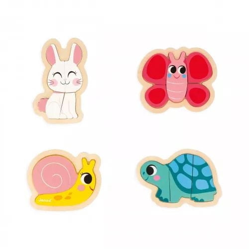 Janod - wooden puzzles - puzzle on the theme of garden animals - children's toys - educational games - baby and toddler toys from 18 months
