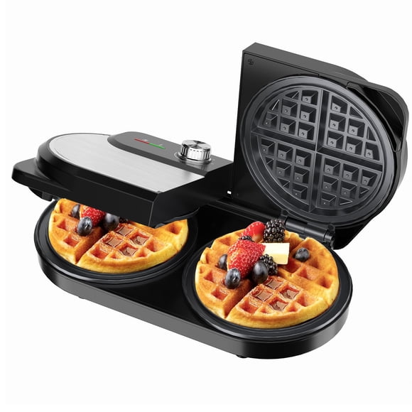 YASHE Double Waffle Maker 6 Inch, 1400W Belgian Waffle Maker for Breakfast and Snacks, Stainless Steel Waffle Iron with Nonstick Plates, Temperature Knob, Cool-Touch Hand