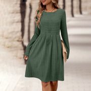 XiYing Womens Dresses, Women's Fashion Solid Color Long Sleeve Round Neck Dress, Stretchy & Breathable for Daily Wear, Casual Tunic for Leggings, S-Xxl,