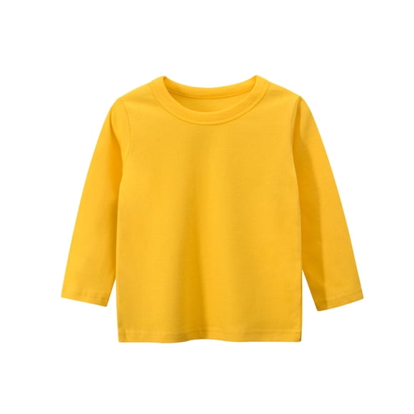 Toddler Kids Girls Boys Long Sleeve Basic T Shirt Casual Tees Shirt Tops Solid Color Boys Tops Yellow 110/3 Y—4 Y