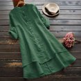 thumbnail image 2 of Pompotops Chemise Longue Décontractée d'Été pour Femmes, Col Rond, Ample, Couleur Unie, Boutonnée, Manches Longues, Blouse, Liquidation, 2 of 7