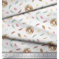 thumbnail image 3 of Soimoi White polyester Crepe Fabric Nest & Feather Print Sewing Fabric Yard 52 Inch Wide, 3 of 5