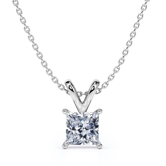 JeenMata Beautiful 1 Carat Princess Cut Moissanite Pendant Necklace in 18K White Gold Plating over Silver