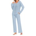 thumbnail image 1 of Timegard Ensembles de Pyjamas pour Femmes Confortables, Haut à Manches Longues Froncé à Col Rond et Pantalon, Tenues de Pyjama Amples pour l'Automne, 1 of 6