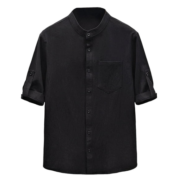 Men's Casual Linen Button Down Shirts Short Sleeve Dress Shirt Fashion Summer Clothes Beach Shirts Solid Color Shirt Blouse Black, 3XL