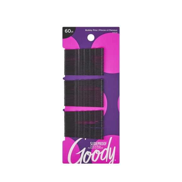 Goody Ouchless Bobby Pins, Slide-Proof Black Hair Pins, 60 Ct