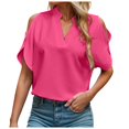 thumbnail image 1 of WEIYLL Ladies Summer Tops Solid Color V Neck Sleeved Off Shoulder Hot Pink Blouse Sizes M, 1 of 5