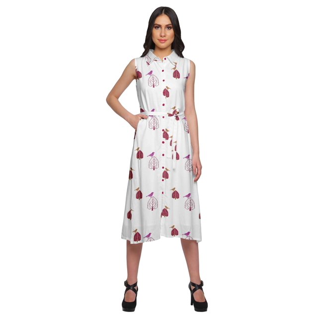 Moomaya Robe Kurti Sans Manches à Boutons Imprimée avec Poche Chemise Décontractée de Travail