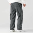 thumbnail image 4 of Lovzfmll Men's Solid Color Slit Hem Cargo Sweatpants, Elastic Drawstring Waist, Straight-Leg for Modern Style Dark Gray, 3XL, 4 of 5
