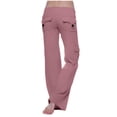 thumbnail image 4 of Timegard Womens Pants Workout Comfy High Waist Wide Leg Trousers Straight Solid Colar Pants with Button Pocket, 4 of 7