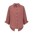 thumbnail image 4 of RKSTN Hauts pour Femmes Couleur Unie Coton et Lin Col Rabattu Chemises à Manches Longues Blouses Décontractées Printemps Été Polyvalentes Amples Grande Taille Hauts pour Femmes, 4 of 5