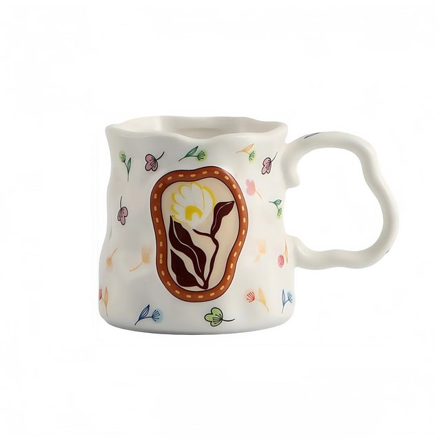 High End And Exquisite Milk Breakfast Mugs Floral Irregular Ceramic Mug Cute Flower Coffee Mug With Handmade Big Handle For Tea Mugs For Kitchen Or Café Jadeite D Handle Mug Cute Microwaveable Mugs