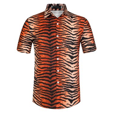 Unique Bargains Chemises à Manches Courtes d'Été pour Hommes à Imprimé Léopard, Imprimé Animal, Imprimé Tigre m